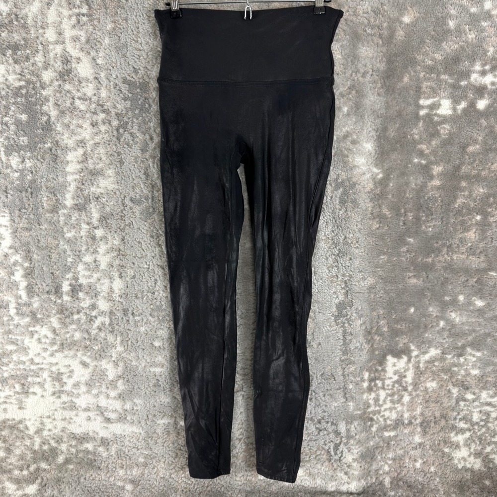 Spanx Size XL Faux Leather High Waisted Shimmer Leggings Black Full Length Women